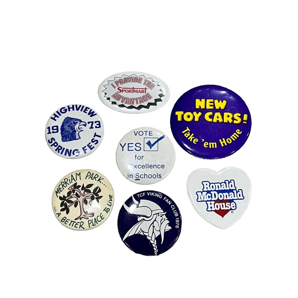 Vintage Collectible Pinback Button Lot - Novelty & Event Designs